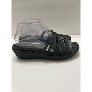 Crocs Rhonda Black Strappy Wedge Slide Sandals Women's 8 Cool Comfort